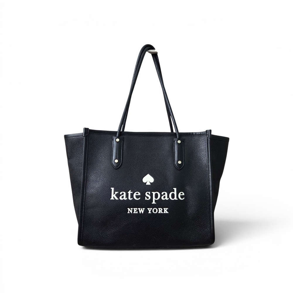 Kate Spade New York Ella Black Pebbled Leather Double Handles Zipper Tote Bag